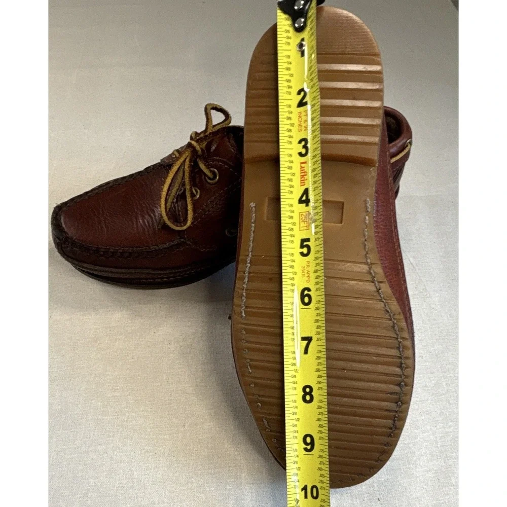 Orvis Men's Brown Leather Boat Shoes Lace-Up Round Toe Rubber Sole US 6.5